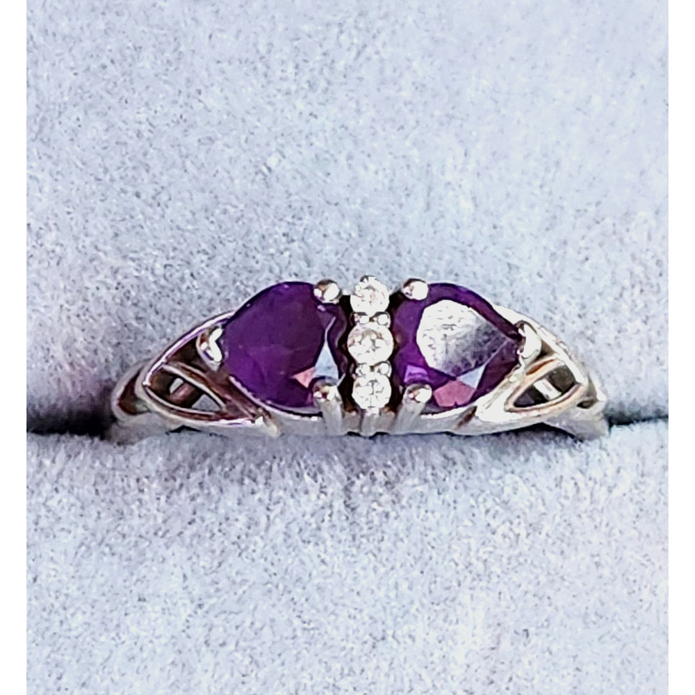 Angara Heirloom AAAA Amethyst &Diamond Toi et Moi Ring 14k White Gold